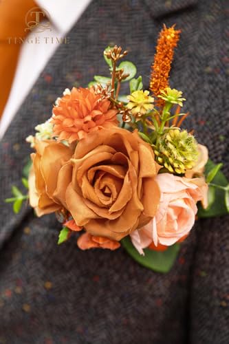 TINGE TIME Luxury Groom Boutonniere for Wedding, 1 PCS Pocket Boutonniere for Men Wedding, Prom, Homecoming, Anniversary, Graduation, Christmas Dinner (Terracotta) - color: Terracotta