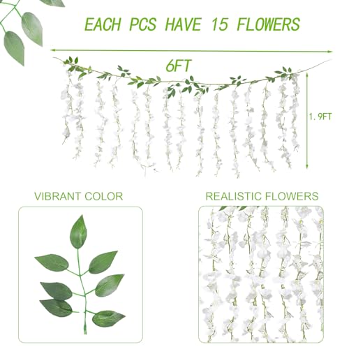 BSMYBO 60 Branches Wisteria Hanging Flowers White Artificial Wisteria Hanging Flowers Garlands Vine for Wedding Arch Party Ceremony Home Garden Backdrop Wall Decoration (4 Pack) - color: White, size: 4 Pack