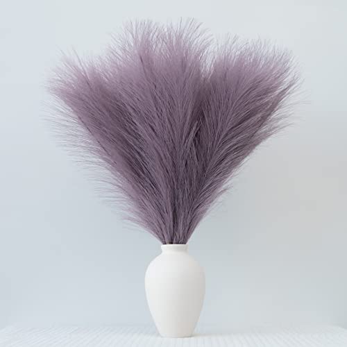 Pampas Grass Decor, Fluffy Faux Pampas Grass 6 Stem 18"/45cm Pompous Grass Small Flower Arrangement and Vase Filler for Boho Home Wedding Decoration (Light Purple) - color: Light Purple