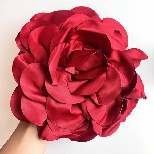 Heyiwell Large Satin Fabric flower for Brooch Pin Wedding Party Dance Dress Suit Clothes Head Hair Accessories DIY Decor 9.45"Inch - color: Wine Red