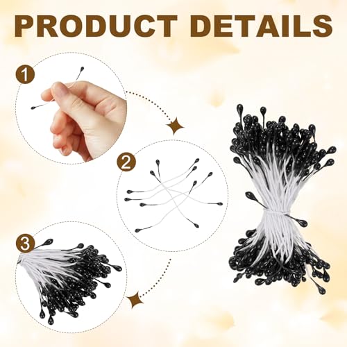 PATIKIL 3mm Double Heads Flower Stamen, 150 Pcs Artificial Flower Stamen Pistil Matt Pearl Floral Stamen for DIY Christmas Card Wedding Decoration, Black - color: Black