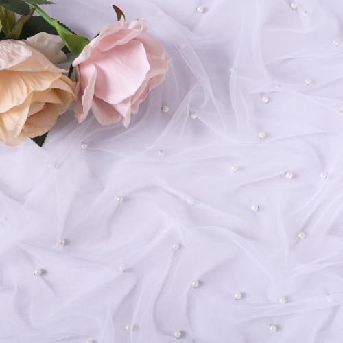 Gauze White Pearl Table Runner 10FT Sheer Spring Summer Pearl 120 Inch Valentine’s Day Tulle Table Runner for Dining Anniversary Wedding Table Decor for Home Party Decorations - color: White Pearl, size: 10 ft × 1 pc