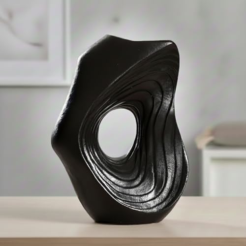 Sunddo Donut Black Vase for Home Decor - 11 Inch Tall Modern Ceramic Vases for Pampas Grass, Boho Decorative Vase for Flowers, Entryway, Fireplace, Kitchen Counter Decor - color: Black, size: 11 inch