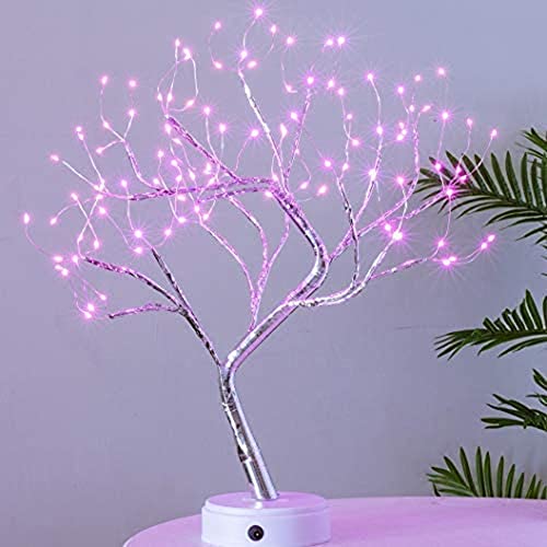 FUCHSUN Bonsai Tree Light 108 LED Fairy Tree Lamp Branches Adjustable Battery and USB Operated (Pink Glow Silver Branch) - color: Pink Glow-silver Branch