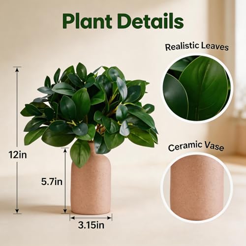12 Inch Artificial Plant Indoor,Small Fake Plants Eucalyptus Stems With Vase,Faux Greenery In Pot For Farmhouse Home Decor,Bathroom Living Room Kitchen Office Coffee Table Centerpiece (Brown) - color: Brown