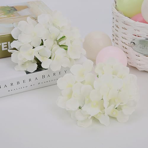 HinyoCo 32 Pcs Silk Hydrangea Artificial Flowers Hydrangea Heads No Stems, Used for Home Wedding Party Decoration (Ivory) - color: Ivory