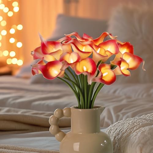 20pcs Lighted Artificial Calla Lily Bouquet Lamp Faux Floarl Night Light Real Touch Flower Night Lamp LED Calla Lily lighted Artificial Flower for Holiday Gifts Home Kitchen Decor(Pink, No Vase) - color: Pink