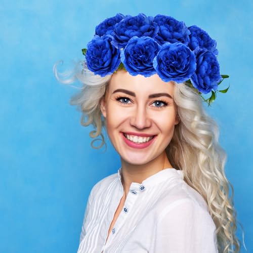 Thiccywoov 50 Pcs Artificial Flowers, 3.2 Inches Silk Rose Head Flowers Fake No Stem for Wedding Bridal Bouquet Home Floral Decor DIY Centerpieces Arrangements Party Tables Decoration(Blue) - color: Blue