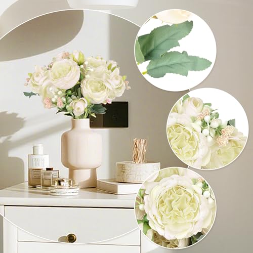 choyaxo 2 Packs Peonies Artificial Flowers Fake Peonies Bouquet for Home Decor Wedding Party Plastic Flower Bulk for Vase Centerpiece Table (White) - color: White
