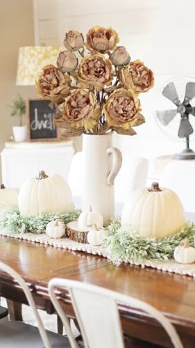 Briful Artificial Dried Look Fall Peony Flowers 3PCS 27.5in Tall Antique Gold Vintage Silk Peony Bouquet Realistic Fake Peonies Floral Stems for Autumn Home Wedding Vase Centerpiece Arrangement Decor - color: Antique Gold