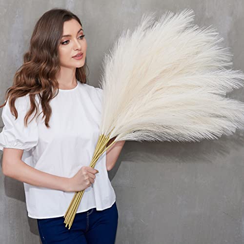 Faux Pampas Grass, 9 PCS 37''/3.1FT Tall Fluffy Fake Pompas Floral, Large Artificial Pompous Grass Branches for Floor Vase Fillers, Boho Farmhouse Room Wedding Decor - color: Ivory