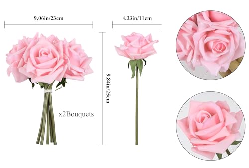 IPOPU 2 Bouquets 10PCS Real Touch Light Pink Roses Artificial Roses with Stems for Wedding Party Home Table Centerpieces Decoration(Light Pink) - color: Light Pink