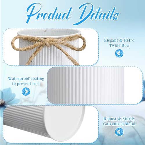 Rustic Vase for Table Centerpieces 4.33 Inch Small Petite Flower Vase with Twine Bow Vintage Farmhouse Decor for Wedding Reception Dining, Home Galvanized Metal Buckets(White,12 Pcs) - color: White