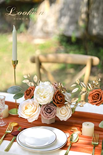 Lookein Artificial Flowers for DIY Wedding Decoration Bridal Bouquet Table Centerpieces Flower Garland Flower Arrangement, Exquisite Terracotta - color: Exquisite Terracotta