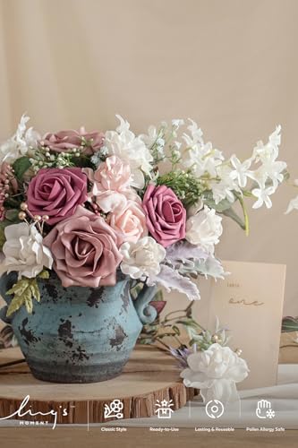 Ling's moment Artificial Roses, Mauve, 3 Inch 25 Pcs | Foam Material, With Stems, DIY Floral, Wedding Bouquet/Centerpieces, Party/Room/Garden Decor - color: Pk- Mauve, size: 25Pcs