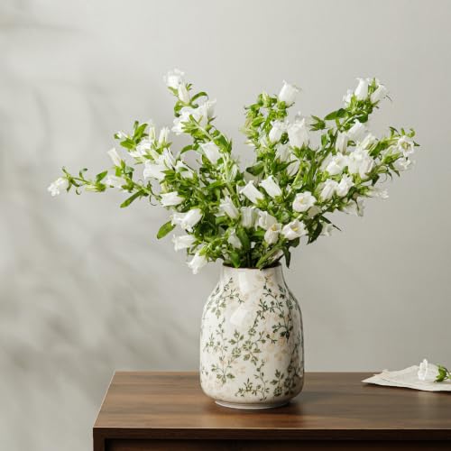 Ceramic Flower Vase | Green Rustic Farmhouse Vase for Home Decor, Vintage Floral Tuscan Decorative Pottery Vase for Living Room & Kitchen, Centerpieces, Mantel & Bookshelf, Entryway, Wedding(7.8 Inch) - color: 10-green and Beige