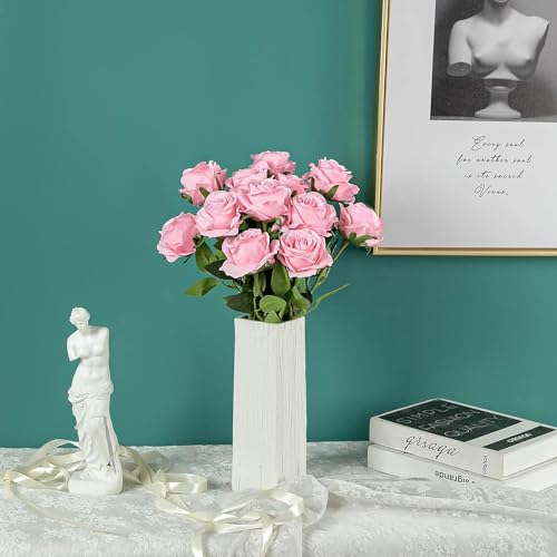 Pink Fake Roses Artificial Flowers - 16 Pcs Fake Artificial Roses Silk Flowers with Stems for Home Wedding Hotel Office Centerpiece Decor - color: Pink, size: 16 Pcs