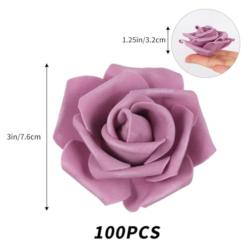 IPOPU Artificial Rose Flower Heads, 100pcs Dusty Rose Foam Fake Roses Bulk 3inch Stemless Faux Flowers for DIY Wedding Baby Shower Centerpieces Arrangements Party Tables Home Decor (Dusty Rose) - color: Dusty Rose