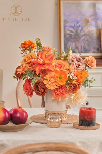 TINGE TIME Fake Flowers Artificial Flowers Peonies Bulbous Chrysanthemum Daisy Hydrangea Sunflower Violets Dahlia Daffodils Epiphyllum Orchid Cherry Blossom Camellia Leyaron (Burnt Orange) - color: Burnt Orange