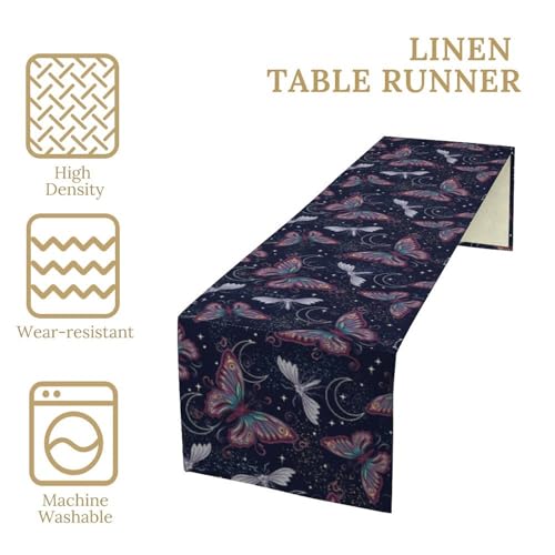 Butterfly Table Runner,Retro Gothic Butterflies Moon Table Runner for Holiday Kitchen Living Room Home Party Decor 13x36 Inch - color: Butterfly-5, size: 13x36in