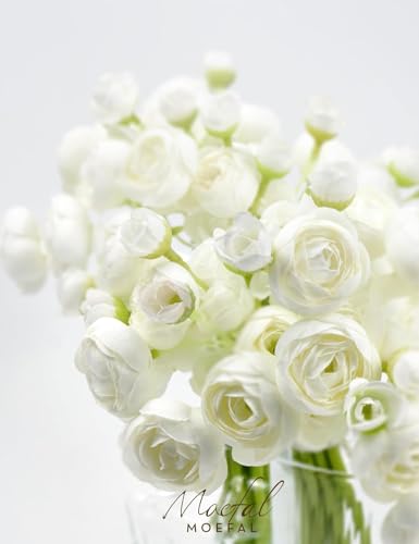 Ranunculus Artificial Flowers 18pcs, Faux Silk Mini Ranunculus Bulk Fake Wedding Filler Flowers for DIY Bouquets Centerpieces Bridal Shower Decorations Arrangements, Ivory White - color: Ivory White