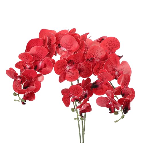 PATIKIL Artificial Orchid Stems 41", 3 Pack 9 Heads Faux Phalaenopsis Flowers Real Touch Fake Orchid Flower Branch for Vase Home Wedding Decoration, Red - color: Red