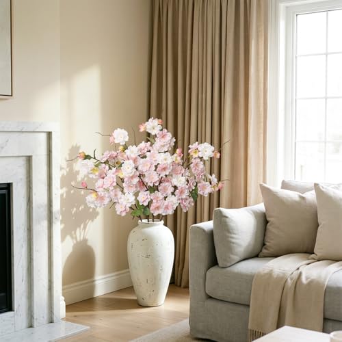 KHOYIME Artificial Cherry Blossom Branches 4PCS Pink White Fake Silk Flowers Faux Long Stems Realistic Cherry Floral Plants Spring Decor for Vase Table Centerpiece Indoor Home Office Wedding Party - color: Pink