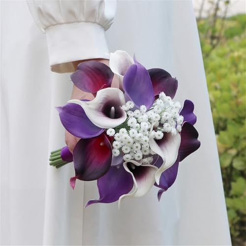 Wedding Bouquets for Bridesmaid Artificial Calla Lily Flowers Bouquets Bride Small Bouquets for Wedding Ceremony Anniversary Home Decoration Purple Small Bouquets - color: Purple Small Bouquets