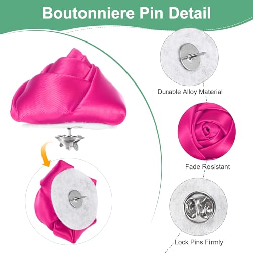 M METERXITY 16-Pack Lapel Pin for Men, Handmade Flower Brooch Button Pins for Men Suits, Formal Boutonnieres for Wedding/Groom/Corsage - color: Dark Pink