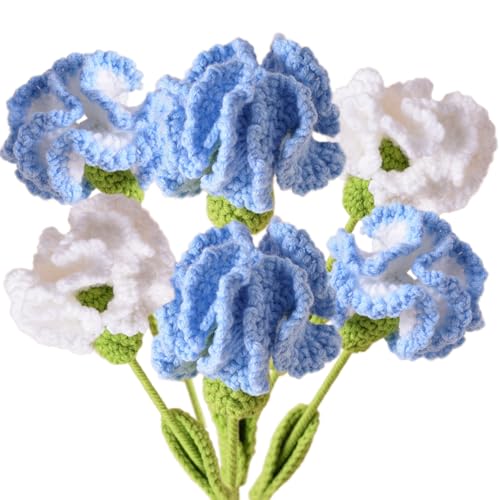6Pcs Handmade Carnation Crochet Flower Bouquet, Completed Carnations Artificial Flower, Carnation Flower Wedding Bouquet (Blue) - color: Blue