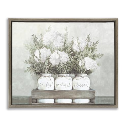 'Pristine Hydrangea Bouquet Sentiments'| Floating Frame Canvas Art | Stupell Industries | Brown, 21 x 17 Inches, Easy to Hang and Sturdy, Made in USA, by Dogwood Portfolio - color: Montalcino Elm (Textured), size: 20"L x 16"W