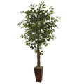 Nearly Natural 5931 6ft. Ficus Tree with Bamboo Planter,Green