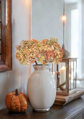 2 Pcs Hydrangea Artificial Flowers Bouquets for Fall Tabletop Decor, 11" Silk Fake Blooms Stems with Flower Seeds for Autumn Floral Arrangements Centerpiece, Faux Flowers for Vase & Shelf, Light Red - color: Light Red