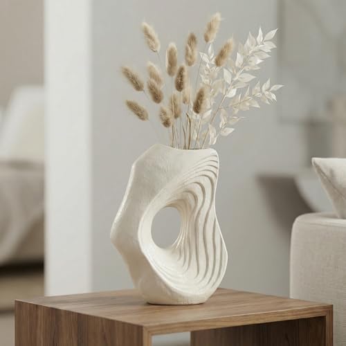 Sunddo Donut Vase - White Ceramic Vase for Home Decor - 11 Inch Modern Boho Vases for Pampas Grass, Entryway, Wedding, Fireplace, Kitchen Counter Decor - color: White, size: 11 inch