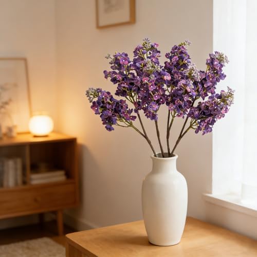 4PCS 25.6inch Lilac Artificial Flowers Deep Purple Fake Delphinium Long Stem Silk Real Touch Flower Faux Lilac Floral Arrangement for Tall Vase Table Wedding Garden Home Decoration（Deep Purple） - color: 25.6inch Deep Purple