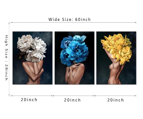 Sexy Wall Art for Bedroom Decor Sexy Women Pictures Wall Decor 3 Panels Girls with Flowers Head Canvas Prints Painting for Living Room Bedroom Home Decoration-20"Wx28"H x 3pcs - color: Art01, size: 20x28x3pcs