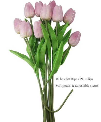 Artificial Flowers 10 Heads Mini Real Touch Artificial Tulip for Home Wedding Party Centerpiece Decoration (Light Purple) - color: Light Purple