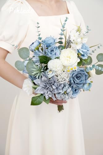 Artificial Flower Combination Box Set Artificial Flower Loose Leaves and Stems DIY Wedding Center Bouquet Bride Wedding Baby Shower(Grey White Blue) - color: Grey White Blue