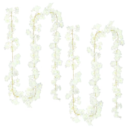 2Pcs Cherry Blossom Garland, 11.8ft White Flowers Garland, Artificial Cherry Flower Vines, Silk Cherry Blossom Vines Hanging for Home Wedding Garden Party Arch Office Decor (White)