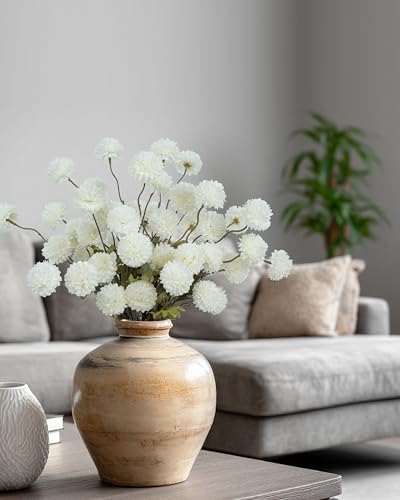 DuHouse 6pcs Artificial Flowers Faux Silk Pompon Mum,Artificial Kiku Flower White for DIY Wedding Bouquets Centerpieces Vase Home Table Kitchen Decorations(Ivory White) - color: Ivory White, size: 6pcs