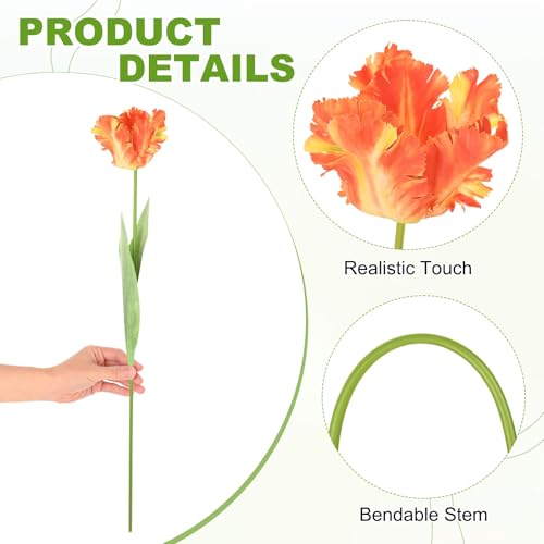 M METERXITY 3-Pack Orange Artificial Parrot Tulip Flowers,27 Inch Faux Parrot Tulip Silk Bouquets Real Touch Faux Flowers for Home/Wedding/Christmas/Party - color: Orange