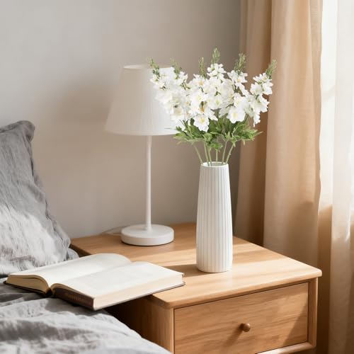 IPOPU White Delphinium Artificial Flowers,6PCS Silk Larkspur Artificial Flowers 28.74'' Realistic Faux Delphinium Stems for Wedding Garden Table Home Decor (White) - color: White