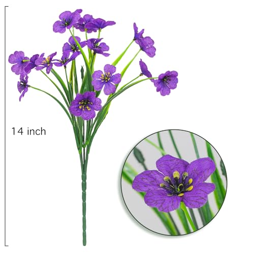 Outdoor Artificial Flowers 21 UV Resistant Bundles Fake Flower Plastic Plants Faux Silk Flowers Porch Hanging Garden Porch Window Box Decorating (Purple) - color: Purple