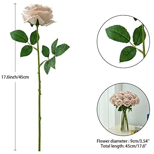 15pcs Fake Roses Artificial Silk Flowers Nude Faux Rose Flower Long Stems Bouquet for Arrangement Wedding Centerpiece Party Home Kitchen Decor (VASE is NOT INVLUDED) - color: Nude