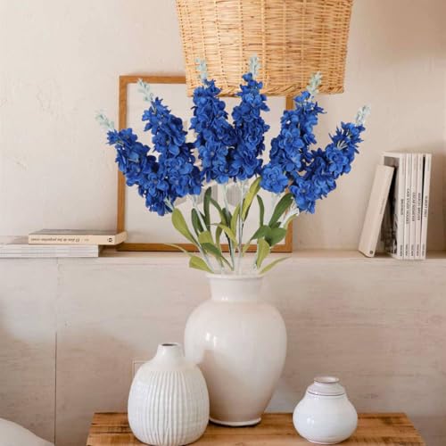 IPOPU Blue Delphinium Artificial Flowers 6PCS Royal Blue Silk Flowers 34.60" Faux Snapdragon Flowers Larkspur Fake Antirrhinum Long Stem Flowers for Tall Vase Wedding Home Decor (Royal Blue) - color: Royal Blue
