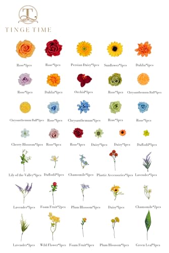 TINGE TIME Fake Flowers Artificial Flowers Peonies Bulbous Chrysanthemum Daisy Hydrangea Sunflower Violets Dahlia Daffodils Epiphyllum Orchid Cherry Blossom Camellia Leyaron (Rainbow Colorful) - color: Rainbow Colorful