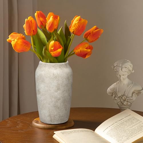 Briful Rustic Vintage Ceramic Vase, 9.06'' Farmhouse Table Decor with Wide Mouth, Large Decorative Vases for Home Decor, Living Room, Entryway & Shelf Styling, Beige - color: 9.06'' Beige