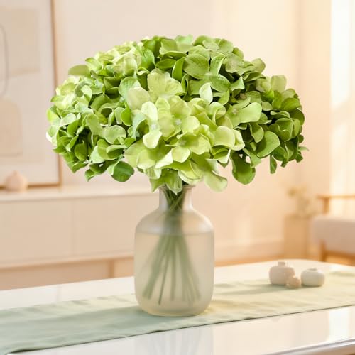 Hydrangea Artificial Flowers, 20 Pcs Green Hydrangea Artificial Flowers Bulk, Faux Hydrangea Flowers for Outdoor, Fake Silk Hydrangea Flowers with Stems for Wedding Decoration Decor - color: Green Mix, size: 20 Pcs