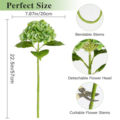Nubry 4Pcs Green Hydrangea Artificial Flowers, 22.5In Latex Faux Real Touch Large Hydrangea Flowers with Long Stems & Leaves for Home Office Decor Wedding Party Arrangements(Green) - color: Green, size: 4 Pcs