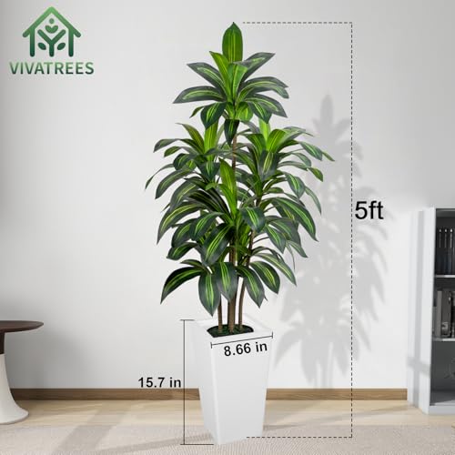 VIVATREES Dracaena Tree 5FT Artificial, 60in Tall Faux Dracaena Tree with 15.7 White Planter, Fake Potted Tree for Indoor & Outdoor Home Office Decor - style: 5ft-white